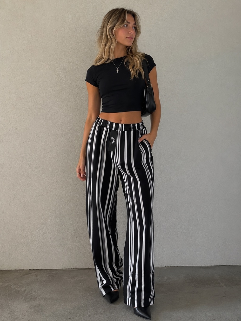 Lily by Firmiana Black and White striped Wide Leg Trouser Pants Women’s size XL